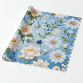 Papier Cadeau Fleur arrière - plan bleue (Déroulé)