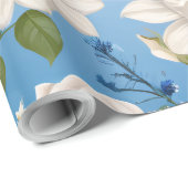 Papier Cadeau Fleur arrière - plan bleue (Coin rond)