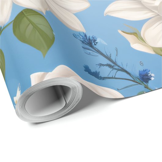 Papier Cadeau Fleur arrière - plan bleue (Coin rond)