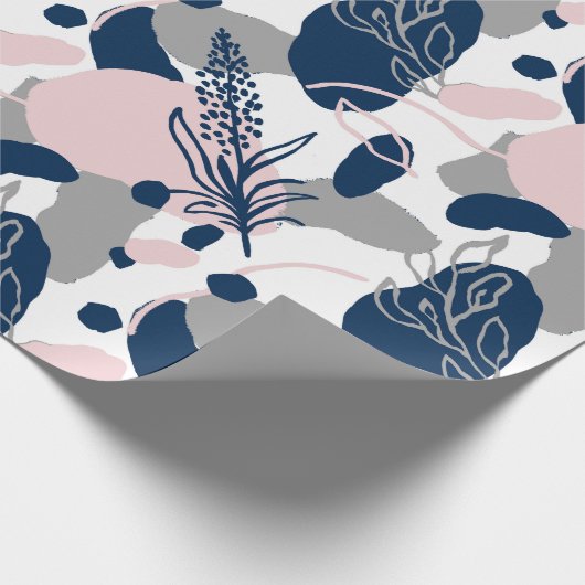Papier Cadeau Fleur Artsy Abstrait | Navy Blue Blush Rose Grey (Coin)