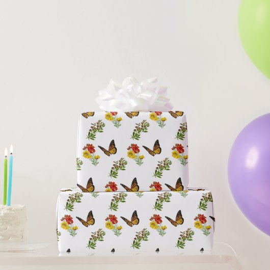 Papier Cadeau Fleur avec papillon  (Cadeaux de fête)