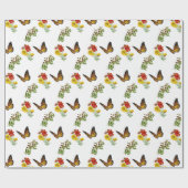 Papier Cadeau Fleur avec papillon  (Plat)