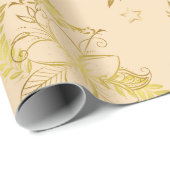 Papier Cadeau Fleur beige dorée (Coin rond)