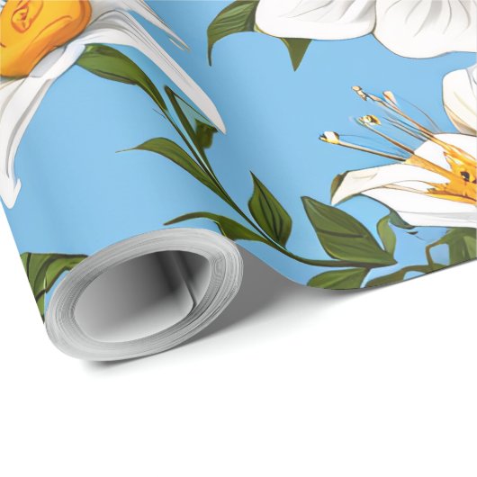 Papier Cadeau Fleur blanche (Coin rond)