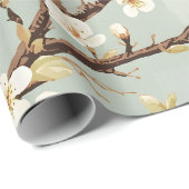 Papier Cadeau Fleur Blanche Délicate de Branche Botanique (Coin rond)