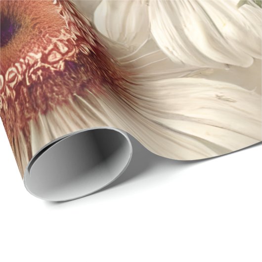 Papier Cadeau Fleur blanche élégante marguerites (Coin rond)