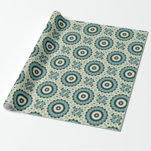 Papier Cadeau Fleur blanche et mandala bleu céleste