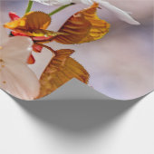 Papier Cadeau Fleur Blanche Sakura Et Feuilles Oranges (Coin)