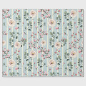 Papier Cadeau Fleur bleu clair rayée (Plat)