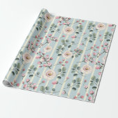 Papier Cadeau Fleur bleu clair rayée (Déroulé)