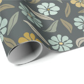 Papier Cadeau Fleur bleu et jaune rétro (Coin rond)