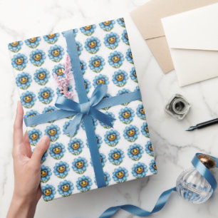 Papier Cadeau Fleur Bleue Joyeuse Art de Dessin Animé Heureux