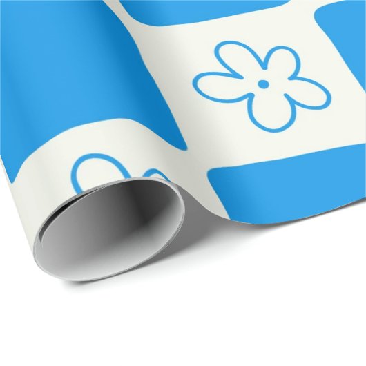 Papier Cadeau Fleur bleue Preppy À damiers Motif (Coin rond)