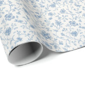 Papier Cadeau Fleur botanique bleue vintage (Coin rond)