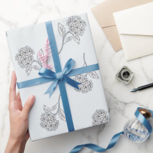 Papier Cadeau Fleur Botanique Intemporelle Gris Clair