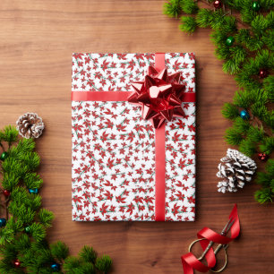 Papier Cadeau Fleur botanique rouge de Noël