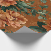 Papier Cadeau Fleur botanique verte orange brûlé rustique gras (Coin)