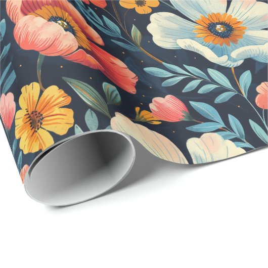 Papier Cadeau Fleur brillant (Coin rond)