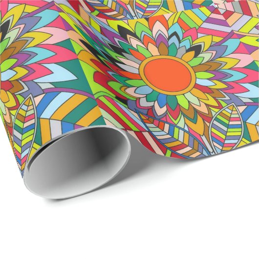 Papier Cadeau fleur colorée mandala yaei design (Coin rond)