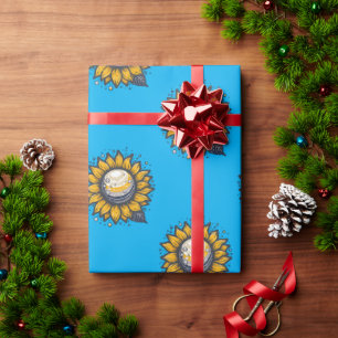Papier Cadeau Fleur Cosmique Bleue