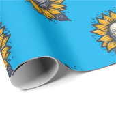 Papier Cadeau Fleur Cosmique Bleue (Coin rond)