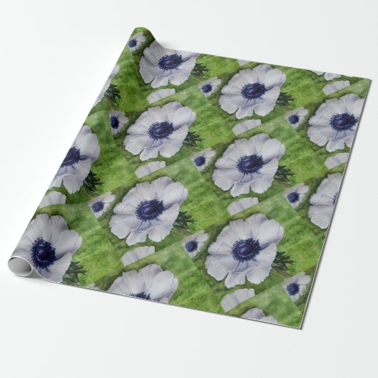 Papier Cadeau Fleur d'anémone blanche (Déroulé)