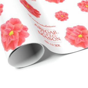 Papier Cadeau Fleur d'aquarelle Camellia rouge blanc mariage env