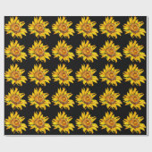 Papier Cadeau Fleur d'aquarelle de tournesol noir (Plat)