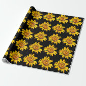 Papier Cadeau Fleur d'aquarelle de tournesol noir (Déroulé)