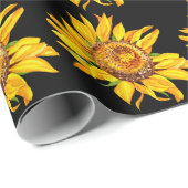 Papier Cadeau Fleur d'aquarelle de tournesol noir (Coin rond)