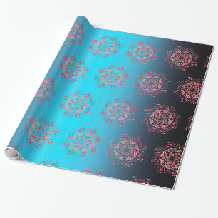 Papier Cadeau Fleur de cerise et poisson rouge en bleu
