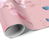 Papier Cadeau fleur de cerisier & papillons (Coin rond)