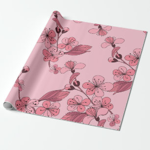 Papier Cadeau Fleur de cerisier rose sur arrière - plan blanc.