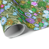 Papier Cadeau Fleur de champ vert sauvage (Coin rond)