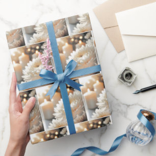 Papier Cadeau Fleur de chrysanthème et bougies de mariage