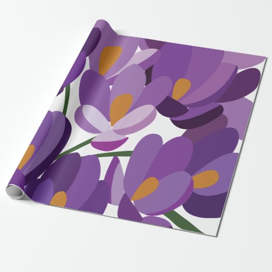Papier Cadeau Fleur de Crocus Violet (Déroulé)