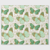 Papier Cadeau Fleur de fleurs florales blanches du papillon vert (Plat)