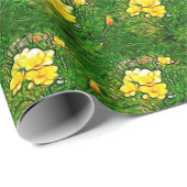 Papier Cadeau Fleur de Freesia Jaune sur Feuilles verts (Coin rond)