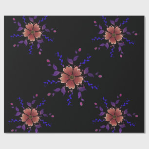Papier Cadeau Fleur de l'art populaire en cuivre et violet capri