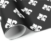Papier Cadeau Fleur De Lis 1 noir et blanc (Coin rond)