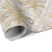 Papier Cadeau Fleur de lis Art Déco - perle et or (Coin rond)