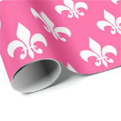 Papier Cadeau Fleur de lis blanc rose (Coin rond)