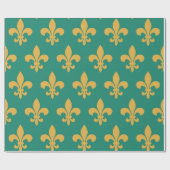 Papier Cadeau Fleur de Lis d'or sur Emerald Green (Plat)