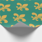 Papier Cadeau Fleur de Lis d'or sur Emerald Green (Coin)