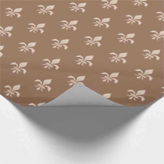 Papier Cadeau Fleur de Lis en beige clair sur Taupe Tan (Coin)