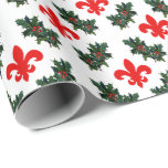 Papier Cadeau Fleur de Lis et papier d'emballage de houx<br><div class="desc">Enveloppe de cadeau magnifique avec un motif de fleur de lis rouge à l'intérieur d'une guirlande de houx de Noël. Pour tout votre emballage cadeau a besoin de cette saison des vacances.  De la conception de Scarebaby,  soutenue par la garantie de Zazzle.</div>
