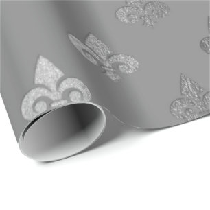 Papier Cadeau Fleur de lis monochromatique gris argenté