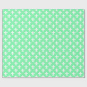 Papier Cadeau Fleur de Lis Motif blanc vert (Plat)