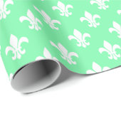 Papier Cadeau Fleur de Lis Motif blanc vert (Coin rond)