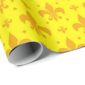Papier Cadeau Fleur de lis Motif jaune (Coin rond)
